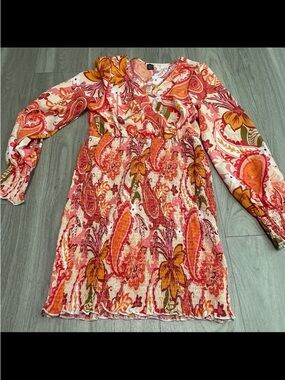 SHEIN Pink & Orange Paisley V-Neck Dress